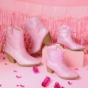 Pink rhinestone boots hotsell