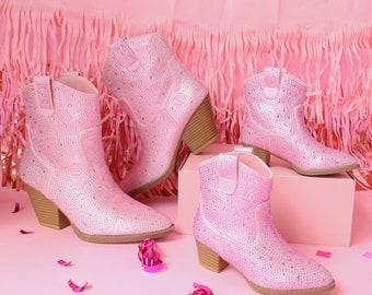 Pink Sparkly Booties, Rhinestone booties, Mommy and Me Booties, Mommy and Me shoes, valentines day, Mommy and Me outfits, mommy and me boots
