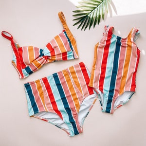 Multi Striped mommy and me swimsuit, mommy and me swimwear, swimsuit, mommy and me swim, mother daughter swimsuits, matching outfits 画像 2