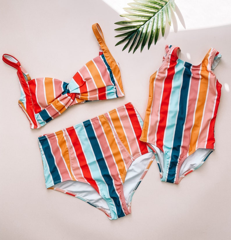 Multi Striped mommy and me swimsuit, mommy and me swimwear, swimsuit, mommy and me swim, mother daughter swimsuits, matching outfits 画像 2