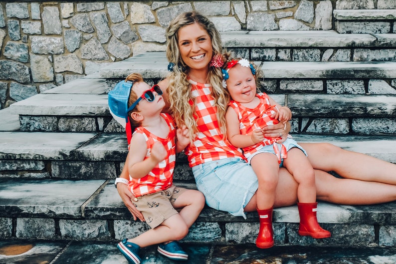 Fourth of july matching shirts, gingham shirt, 4th of july shirt, fourth of july shirt, mommy and me son, mommy and me,matching shirts image 1