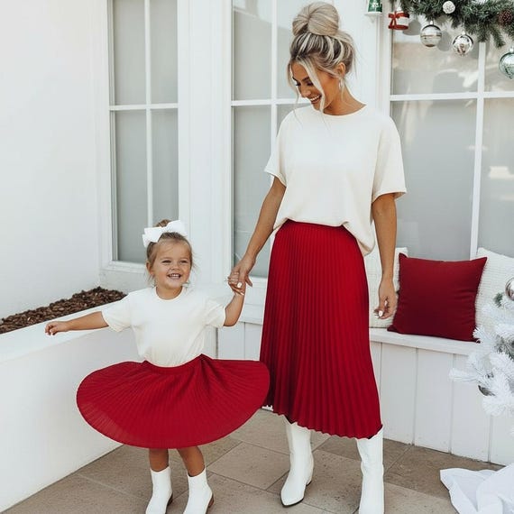 pleated skirt, Christmas outfit, family photoshoot, mommy and me outfits, Christmas gift for her, mother daughter gifts, mommy and me dress