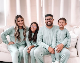 Matching Family Bamboo Loungewear Set: Soft Sage Green Pajamas