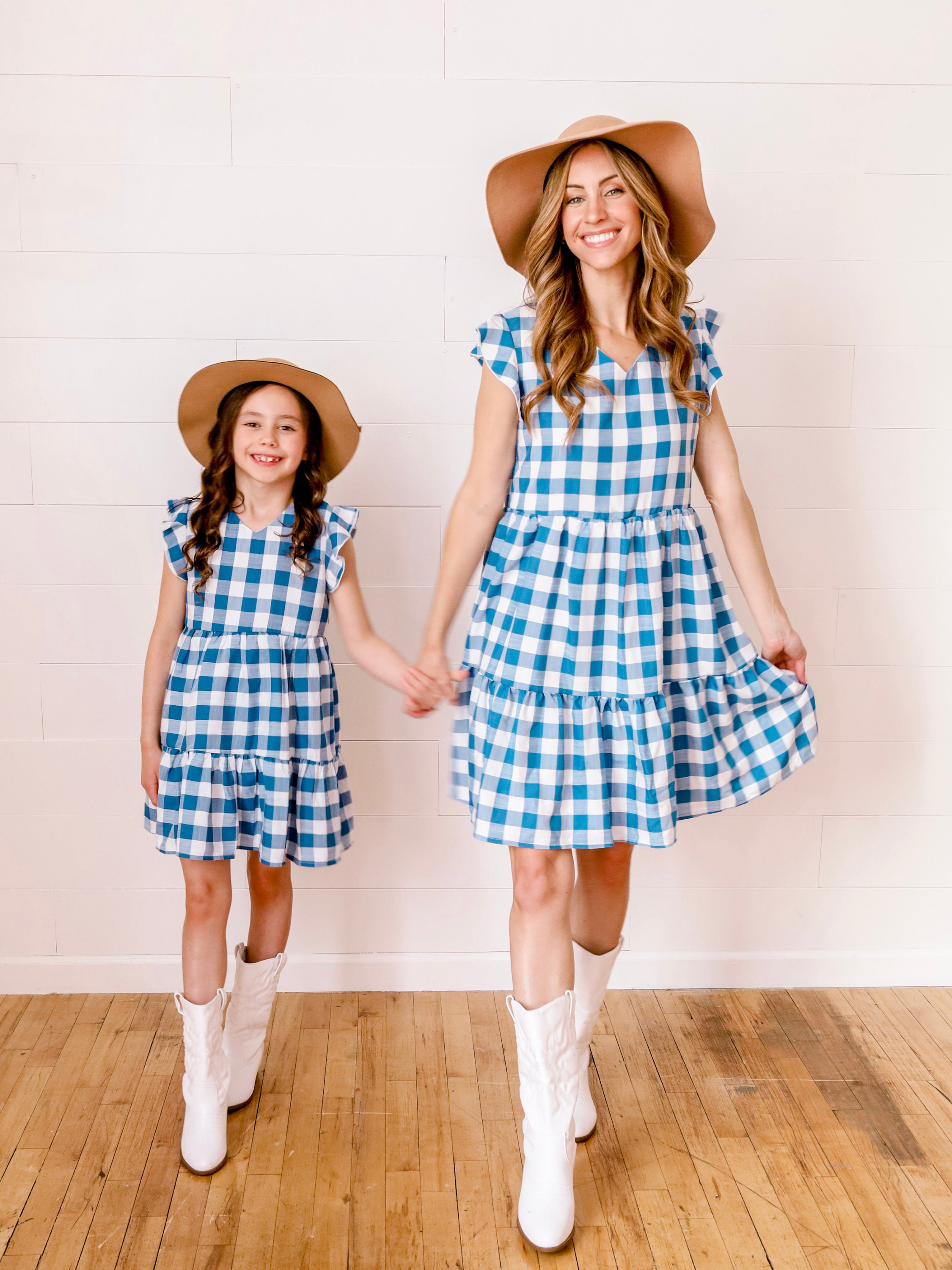 Checkered blue dress cheap