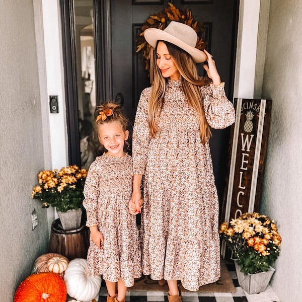 THANKSGIVING SHIRRED DRESS| matching dresses for fall | mommy and me matching outfits | mommy and me outfits | matching dresses | fall