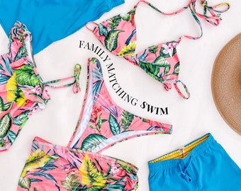 Corals Family Matching Swimwear, Mommy and me swimwear, swimsuit, daddy and me swim, family matching outfits, family vacation outfits