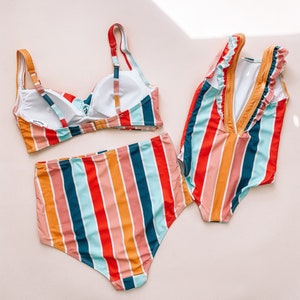 Multi Striped mommy and me swimsuit, mommy and me swimwear, swimsuit, mommy and me swim, mother daughter swimsuits, matching outfits 画像 3