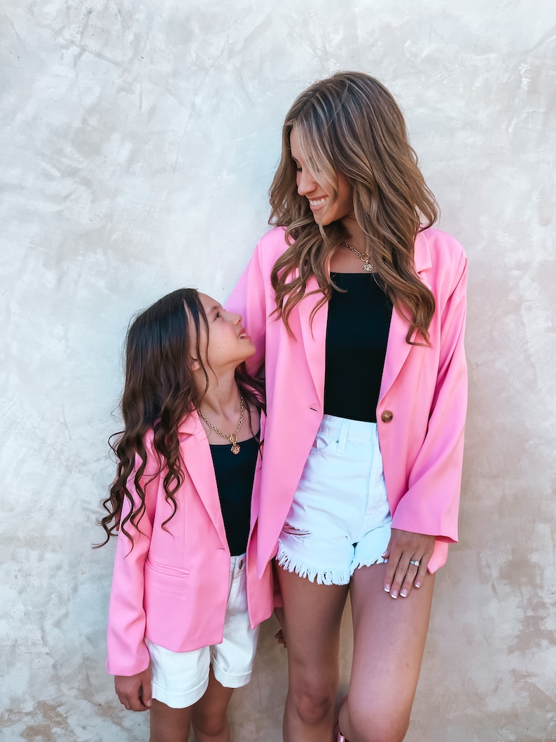 Mommy and me outfits, mommy and me, pink blazer, coquette style, mother daughter, mommy and me outfits for Mothers day, matching outfits image 2