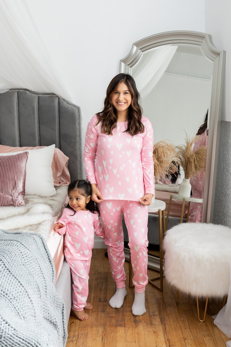 Mommy and Me Valentine, Valentine's pajamas, mommy and me pajamas, matching outfits, matching pajamas, valentines day, pink pajamas, mama image 5