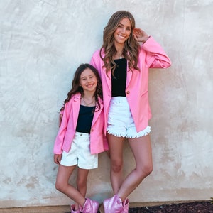 Mommy and me outfits, mommy and me, pink blazer, coquette style, mother daughter, mommy and me outfits for Mothers day, matching outfits image 6