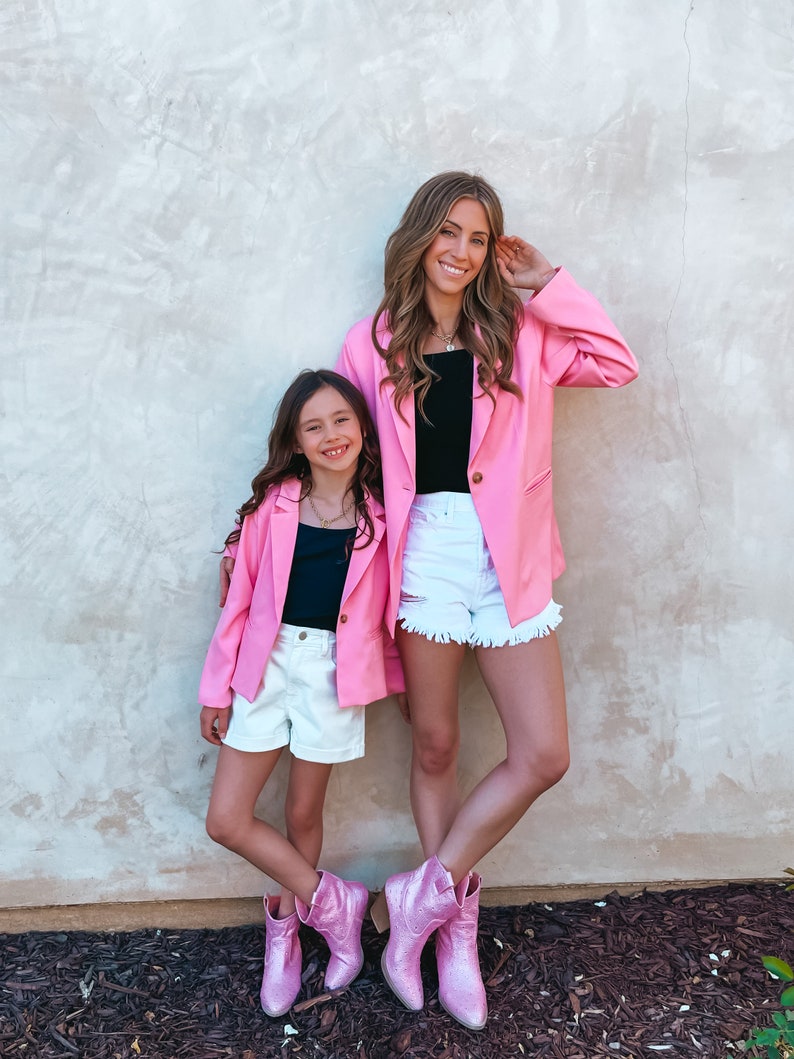 Mommy and me outfits, mommy and me, pink blazer, coquette style, mother daughter, mommy and me outfits for Mothers day, matching outfits image 6