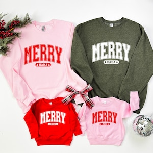 Merry Family Sweatshirts | Matching Christmas Outfits for Mom & Kids | Cozy Holiday Family Sweaters | Mom Dad Kids Christmas Outfits | xmas