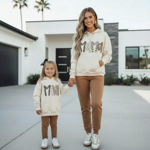 Matching Mama and Mini Neutral Sweatshirts | Minimalist Mommy and Me Outfits | Cozy Family Matching Sweaters | Leopard Mama shirt | Neutral