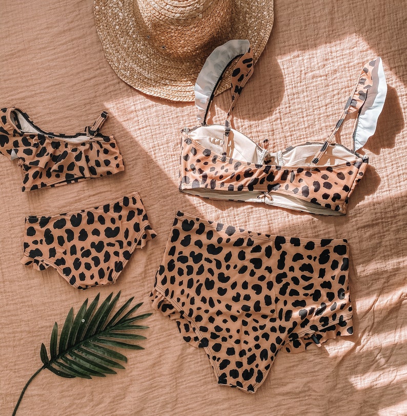 Leopard Mama und ich Bikini, Mama und ich Bademode, Badeanzug, Mama und ich schwimmen, Mutter Tochter Badeanzüge, passende Outfits Bild 4