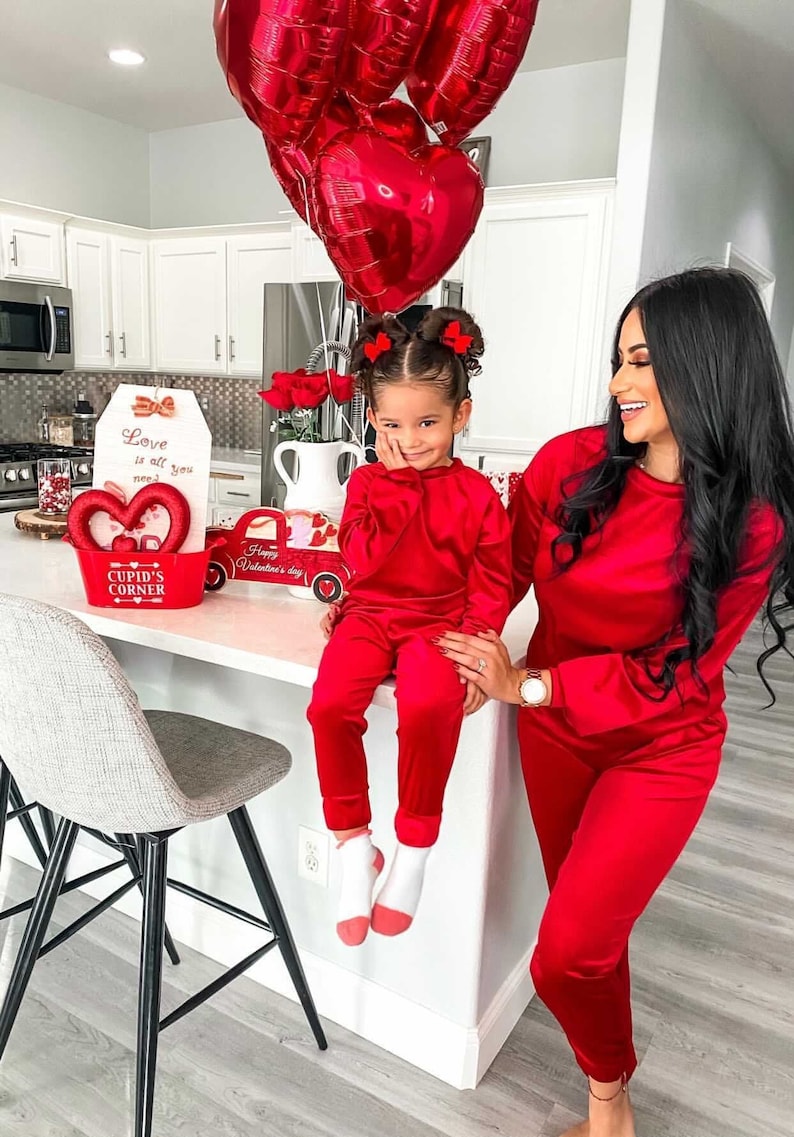 Red Velvet loungewear, mommy and me, matching outfits, mommy and me outfits, mother daughter, loungewear 