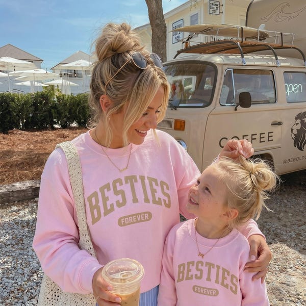 Felpe rosa "Besties Forever" / Felpe abbinate mamma e figlia / Regalo per la festa della mamma per mamme e figlie / Felpa "Mamma e figlia"