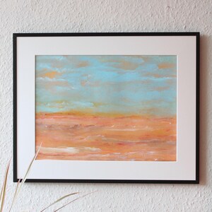 Tableau 30 x 40 cm papier horizon paysage abstrait original unique peint à la main pièce unique fabriqué à la main intemporel atmosphérique (SANS cadre)