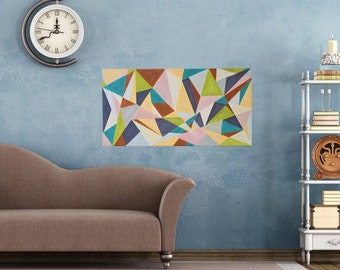 Abstract acrylic painting 80 x 40 cm painting original mural unique contemporary art modern picture triangles retro colorful modern unique