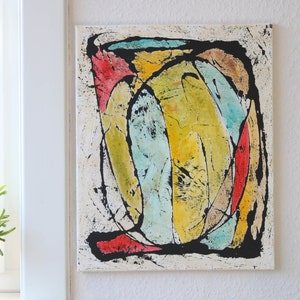 Abstract picture 40 x 50 cm with structure original unique hand-painted painting on canvas colorful spatulated colorful wall decoration multi-layered living room