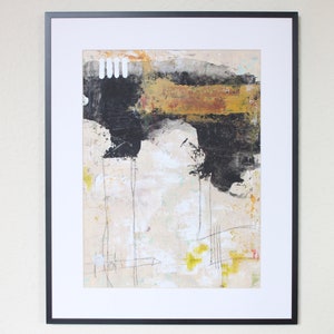 Peinture originale 30 x 40 cm sur papier (sans cadre) multicouche abstrait unique peint à la main spatulé blanc noir marron jaune art mural