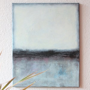 Abstrakte Malerei 40x50cm mit Struktur Horizont Bild Original Unikat Gemälde auf Leinwand Wanddeko Wohnzimmer handgemalt modern Kunst weiß