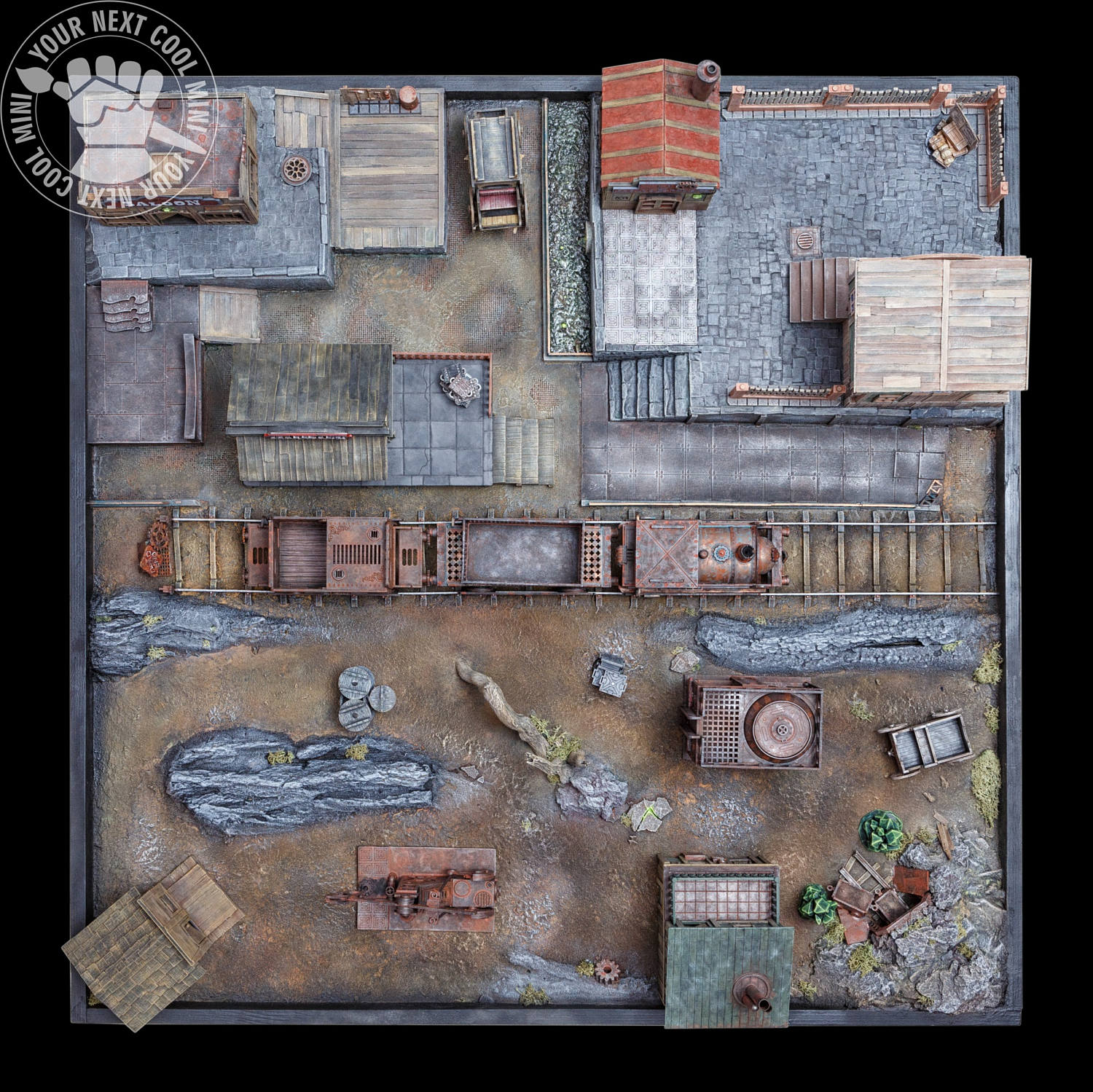 Malifaux Railway Station, a 3D playing board for Malifaux. A one-of-a-kind original playing board created and painted in our workshop.