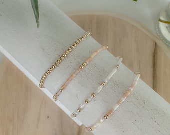 Siesta Key Stack, neutral seed bead bracelet stack, tiny beaded bracelet