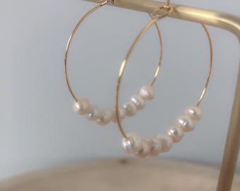 Pearl hoops, 14k gold filled hoop earrings with freshwater pearls