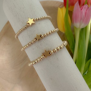 Gold star bracelet, beaded star jewelry, single bracelet