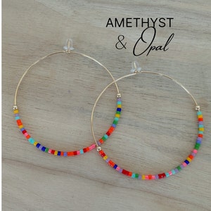 Seed bead hoops, gold hoop earrings, minimalist hoops, tiny beaded hoop earrings