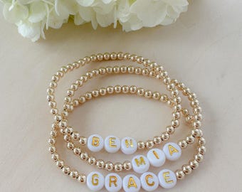 Custom name bracelet, beaded name bracelet, gold name jewelry