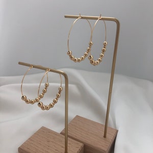 Gold beaded hoops, 14k gold hoop earrings