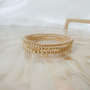 Starter gold beaded bracelet stack, gold starter bracelet set, gold stacking bracelets, set of THREE, waterproof gold bracelets
