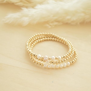 Pearl bracelets, pearl and gold bracelet stack