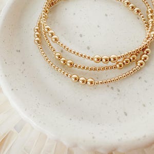 Trois Bracelet Stack, gold beaded bracelet, tiny gold bracelet