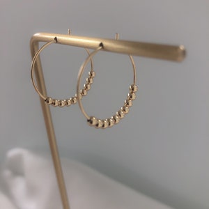 Gold filled beaded hoops, 14k gold hoop earrings, small gold hoops, white beaded hoops