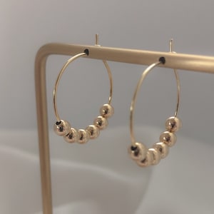 Gold beaded hoops, 14k gold hoop earrings, small gold hoops