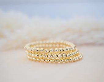 Beaded bracelet stack, 555  Stack, gold stacking bracelets, set of THREE, waterproof gold or silver bracelets