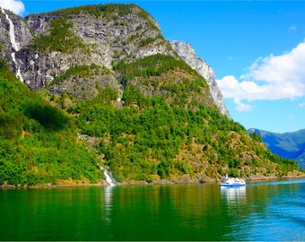 Norway Photography, Fjords Photo, Waterfall Print, Norway Landscape, Mountains, Large Wall Art, Nature, Colorful Art - Norwegian Waterfall