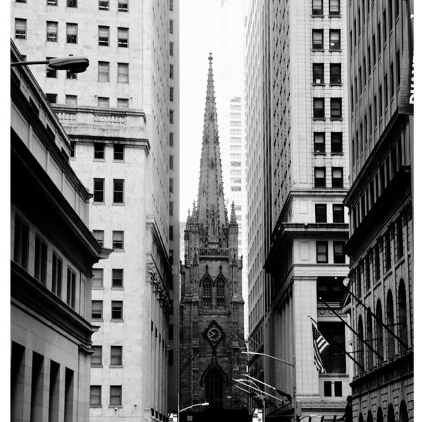 Trinity Church Print, NYC, Historical Landmark Photography, Wall Street, New York City, BW Wall Art, ArtForeverMoore - Trinity Church