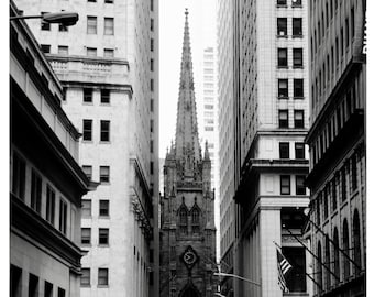 Trinity Church Print, NYC, Historical Landmark Photography, Wall Street, New York City, BW Wall Art, ArtForeverMoore - Trinity Church