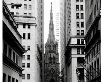 Trinity Church Print, NYC, Historical Landmark Photography, Wall Street, New York City, BW Wall Art, ArtForeverMoore - Trinity Church