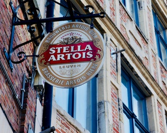 Stella Artois Fine Art Print / Belgium Photography / Bar Decor / Europe Wall Art / Large Wall Art / Beer Art / Gift for Him / Beer Sign Art