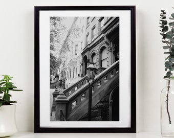 Elegant New York Brownstone Print, UWS Photograph, New York City Photography, Large BW Wall Art, Classic Building Art - Manhattan Brownstone