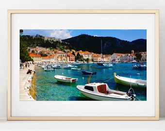 Croatia Fine Art Print / Hvar Harbor Photography / Dalmatian Coast Travel Photography / Colorful Wall Art / Gift for Her / Housewarming Gift