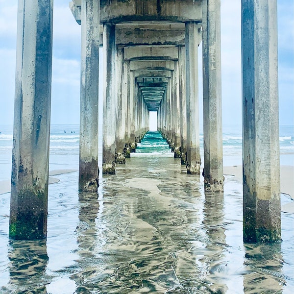 Scripps Pier Fine Art Print | Neutral Beach Wall Art | Variety of Color Finishes  | La Jolla Photography | Ocean Pier Art | Home Decor