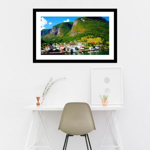 Travel Photography, Norway Print, Fjord, Fine Art, Nature Photography, Aurlandsfjord, Large Wall Art, Small Village, Mountains Undredal image 2