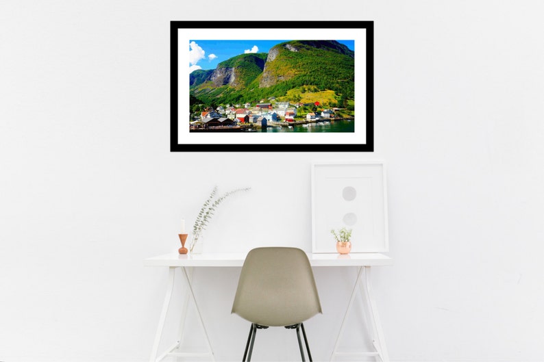 Travel Photography, Norway Print, Fjord, Fine Art, Nature Photography, Aurlandsfjord, Large Wall Art, Small Village, Mountains Undredal image 2