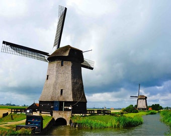 Iconic Netherlands Windmill Print, Europe Photography, Holland, Large Wall Art, Photographs for Hanging - Schermer Windmolen