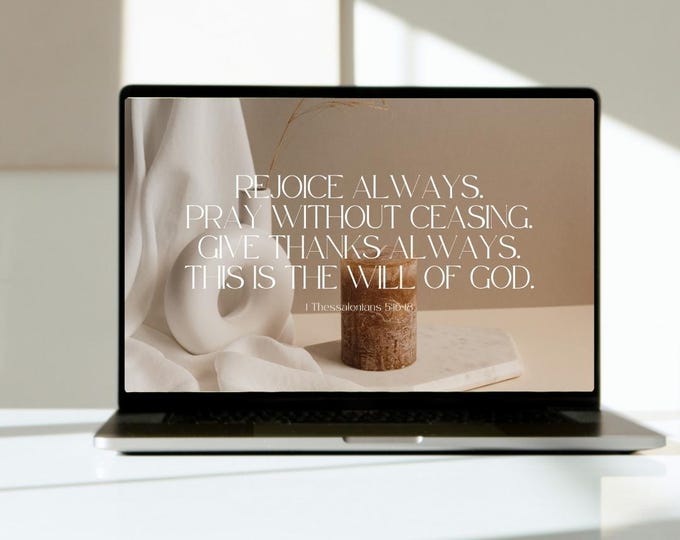rejoice, pray, give thanks - minimalistic beige desktop wallpaper, bible verse wallpaper, aesthetic scripture desktop wallpaper